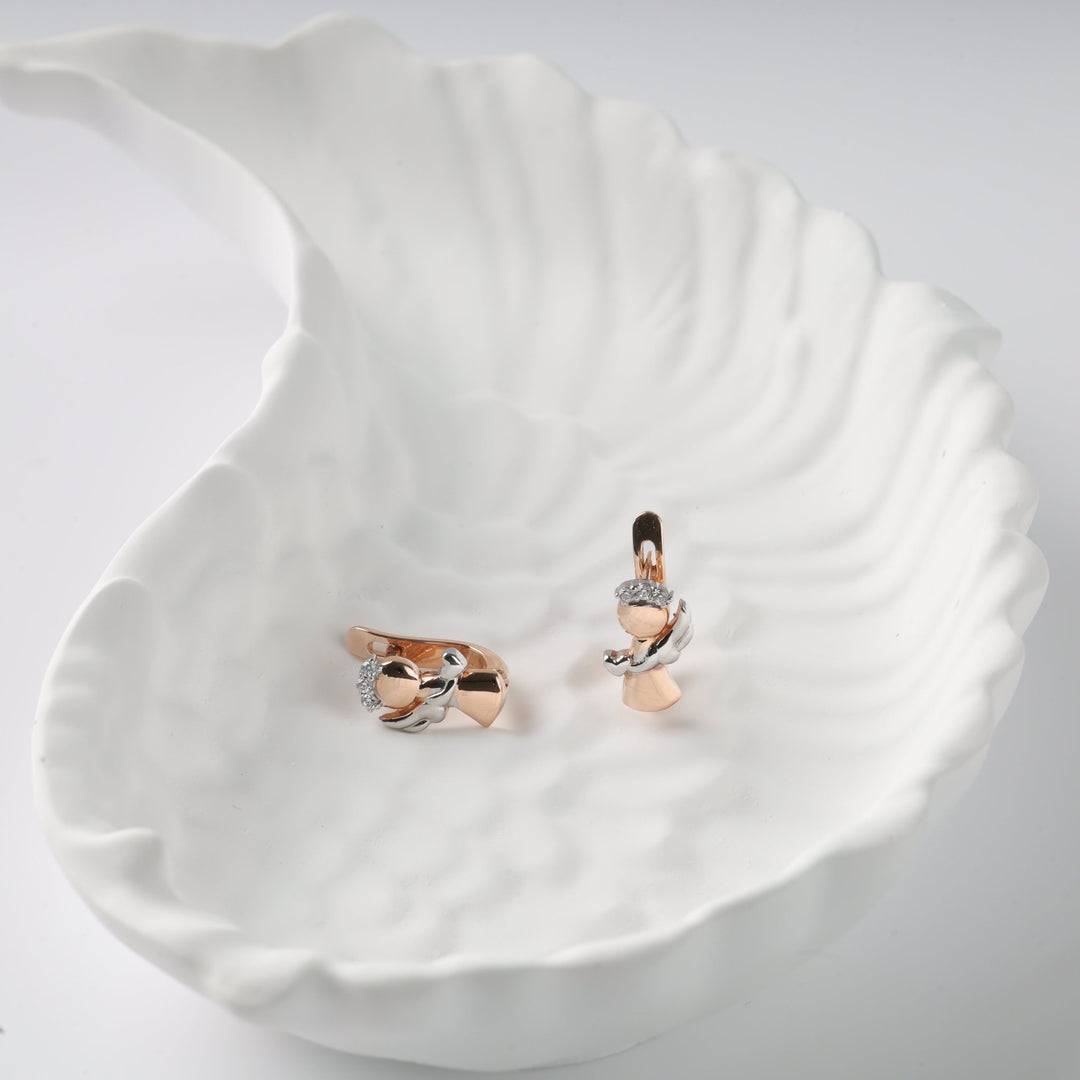 Children’s Angel Earrings with Cubic Zirconia | 14K Rose Gold (585) - Ukrainian Jewelry