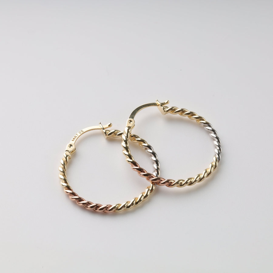 Trinity Touch Hoop Earrings | 14 K Gold- Rose Gold -White Gold - Ukrainian Jewelry