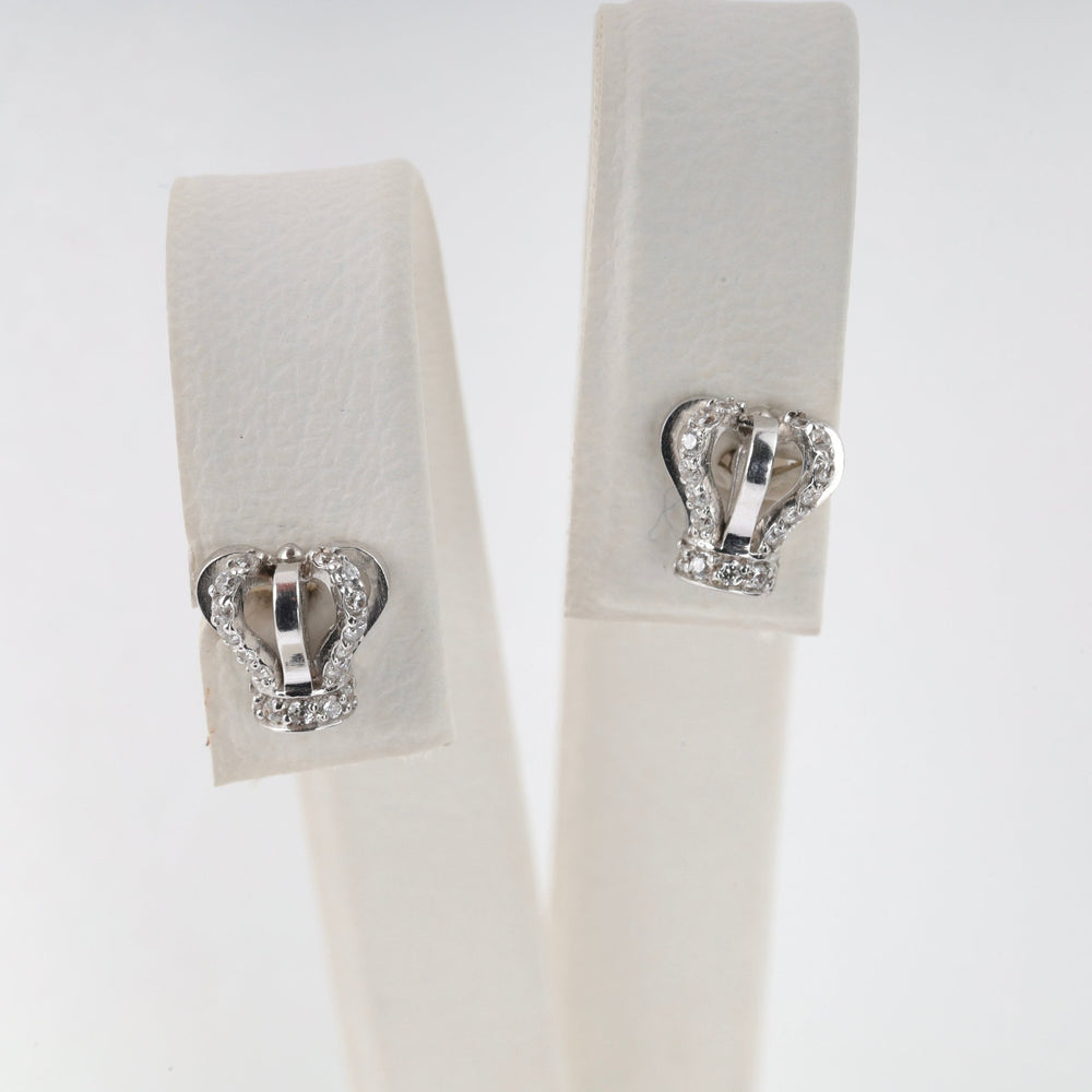 Crowns Screw-back Earrings with Cubic Zirconia | 14K White gold (585) - Ukrainian Jewelry