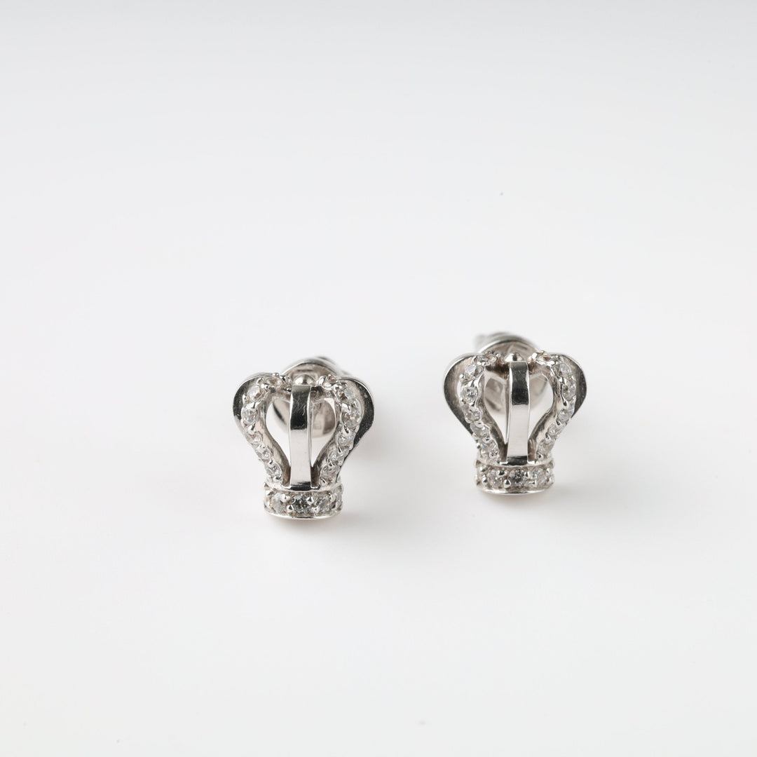 Crowns Screw-back Earrings with Cubic Zirconia | 14K White gold (585) - Ukrainian Jewelry