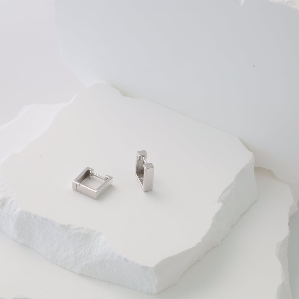 Squares Plain Earrings | 14K White gold (585) - Ukrainian Jewelry