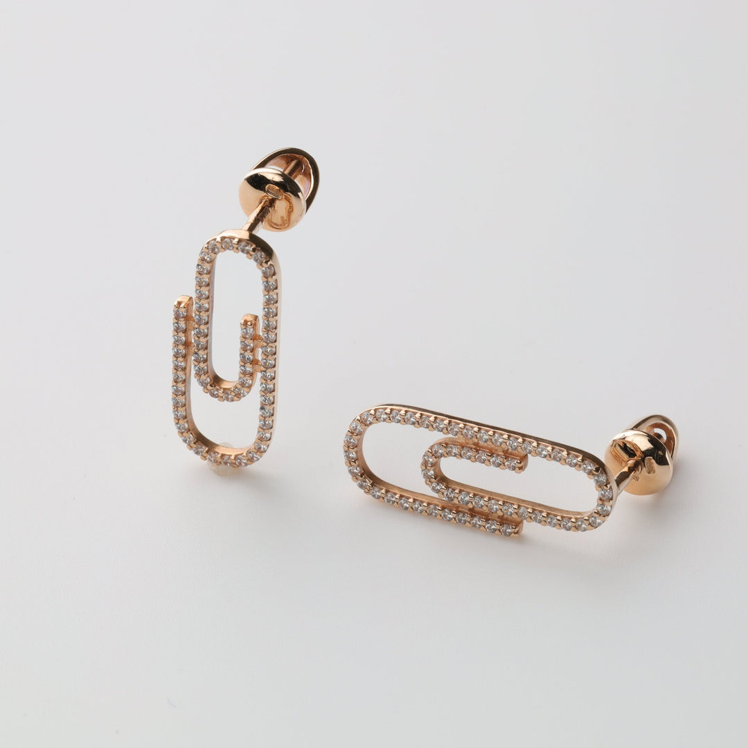 Paperclip Screwback Earrings | 14K Rose Gold (585) - Ukrainian Jewelry