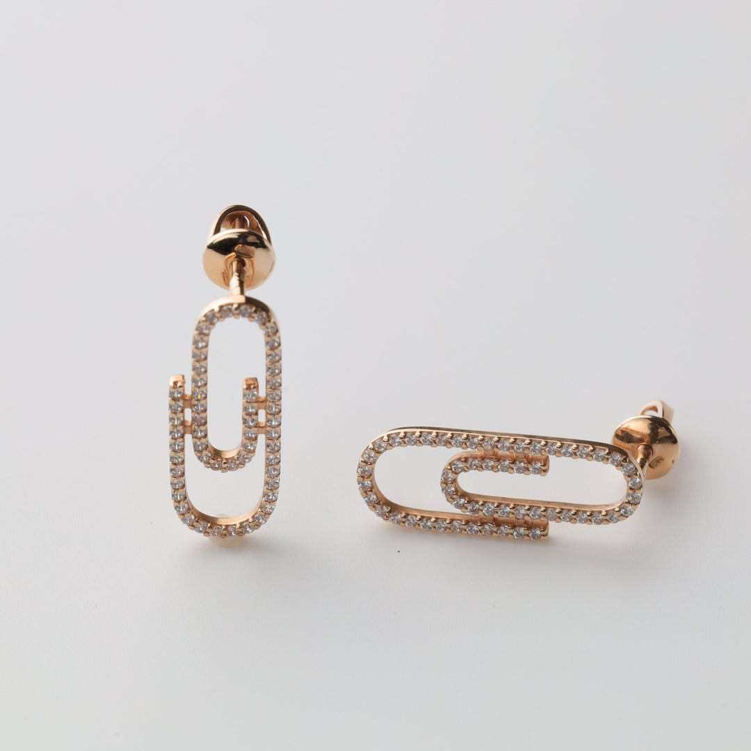 Paperclip Screwback Earrings | 14K Rose Gold (585) - Ukrainian Jewelry