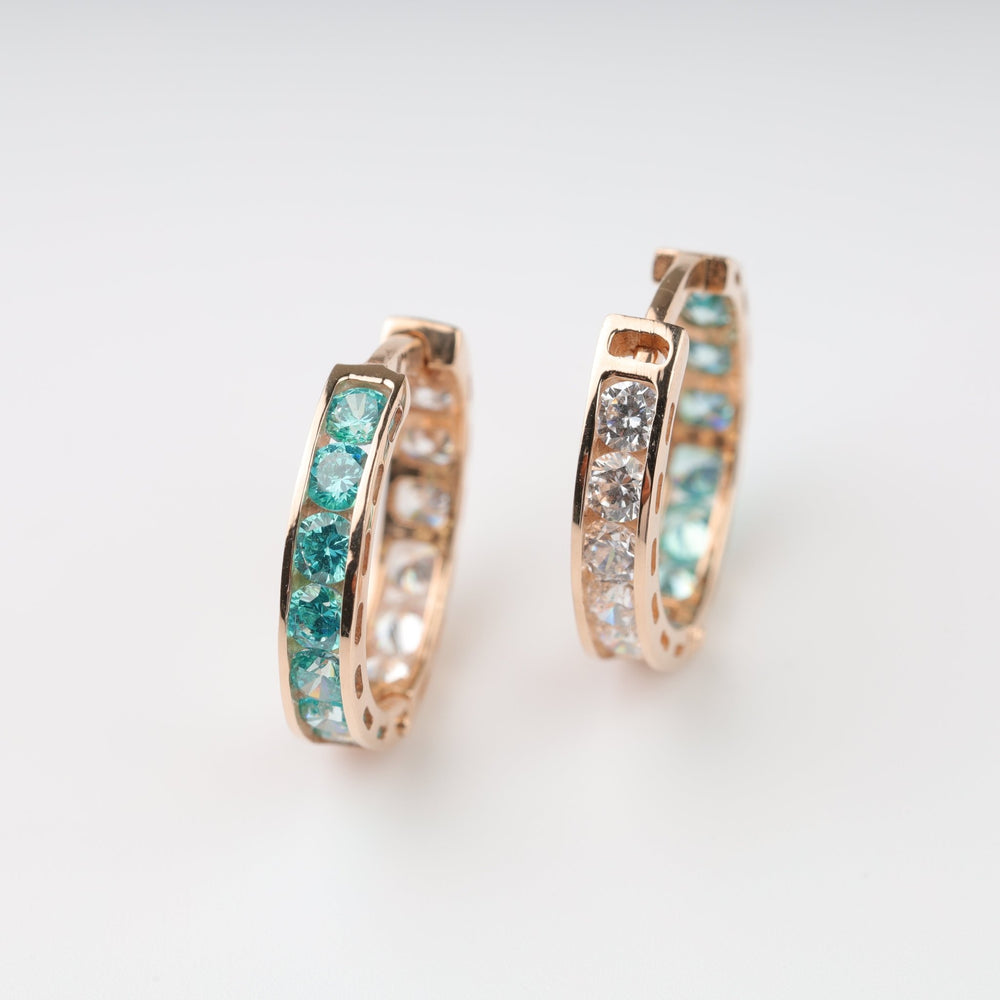 Mint Glow Hoop Earrings with Cubic Zirconia | 14K Rose Gold (585) - Ukrainian Jewelry