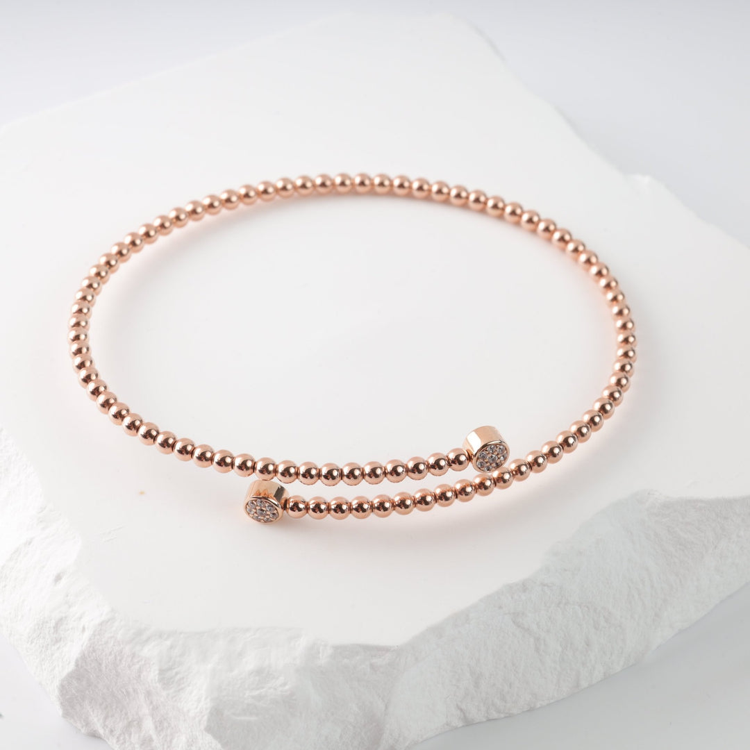 Spheres Wire Bracelet with Cubic Zirconia | 14K Rose Gold (585) - Ukrainian Jewelry
