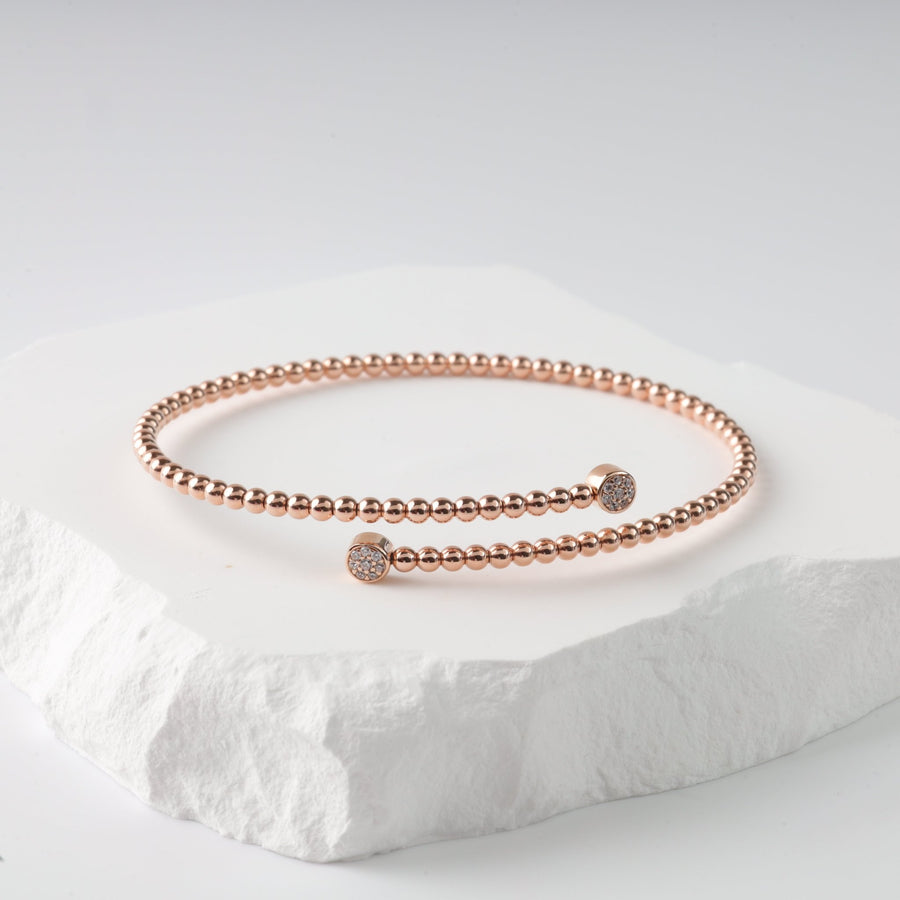 Spheres Wire Bracelet with Cubic Zirconia | 14K Rose Gold (585) - Ukrainian Jewelry