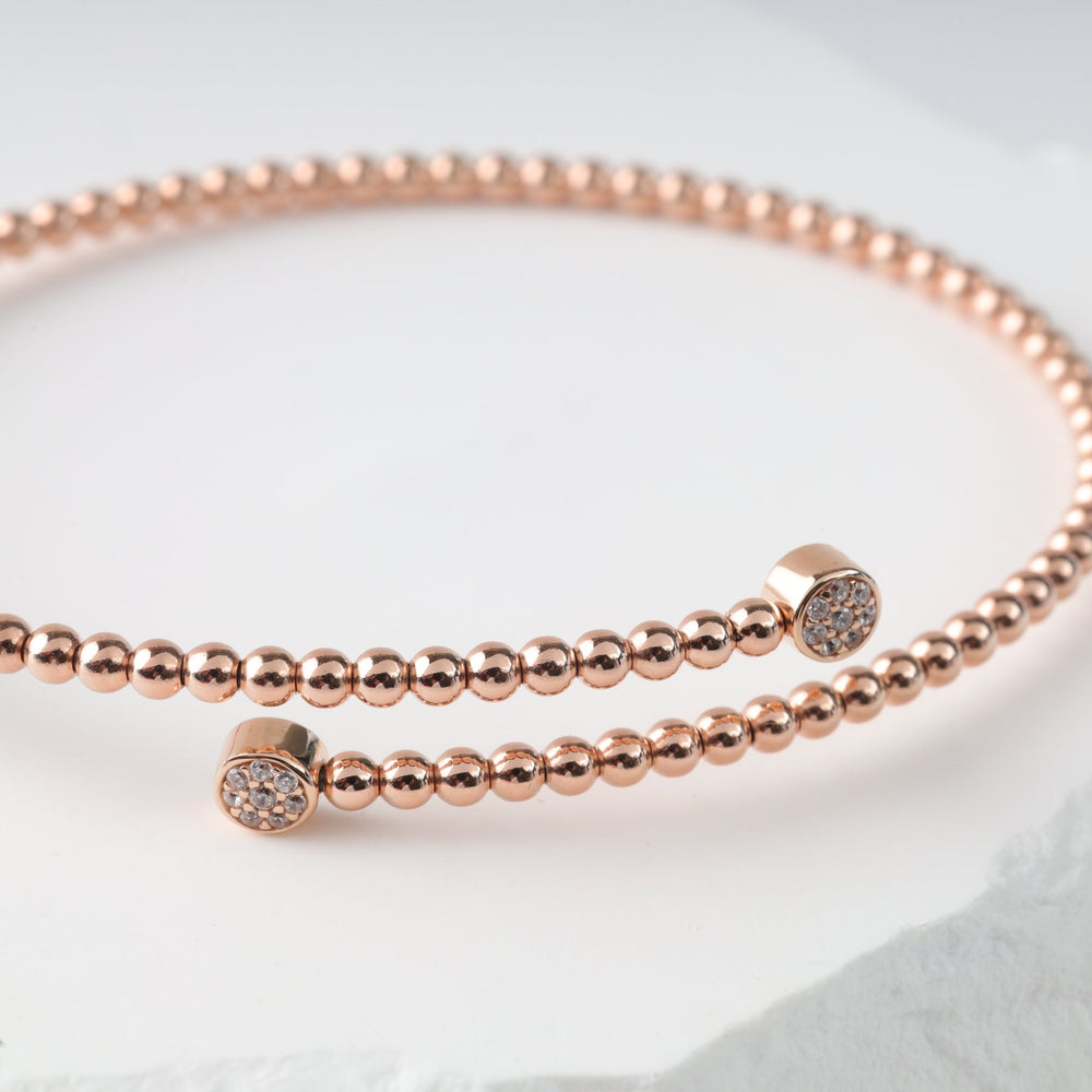 Spheres Wire Bracelet with Cubic Zirconia | 14K Rose Gold (585) - Ukrainian Jewelry