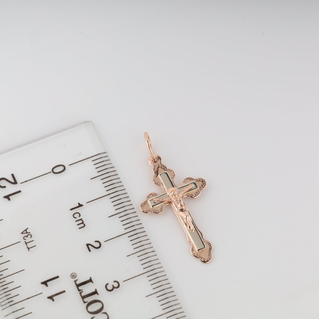 Cross "Save and Protect" | 14K Rose Gold (585) - Ukrainian Jewelry
