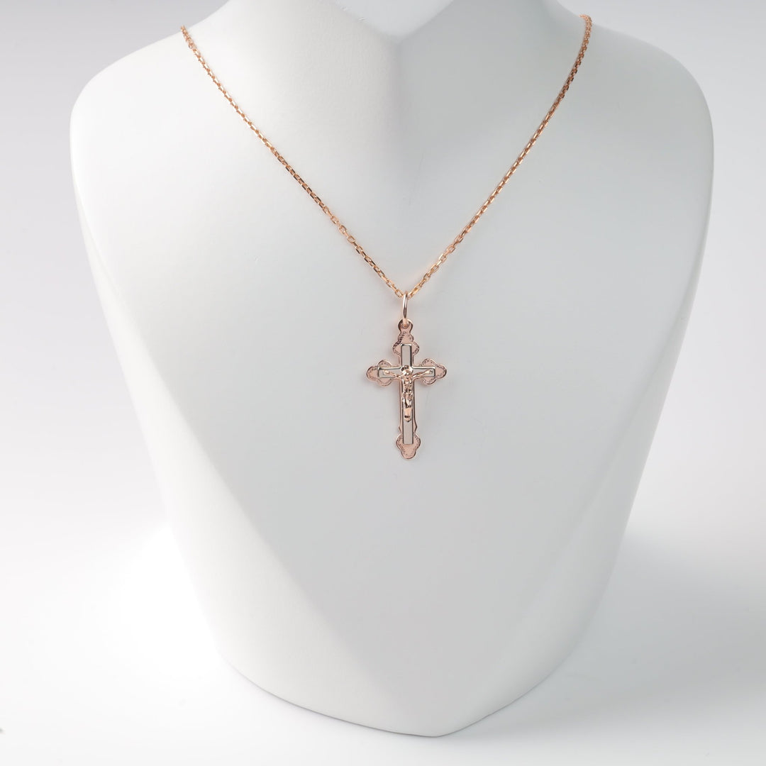 Cross "Save and Protect" | 14K Rose Gold (585) - Ukrainian Jewelry