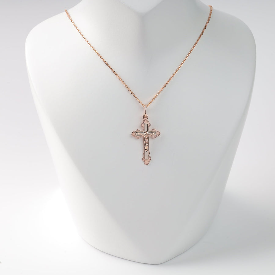 Cross "Save and Protect" | 14K Rose Gold (585) - Ukrainian Jewelry