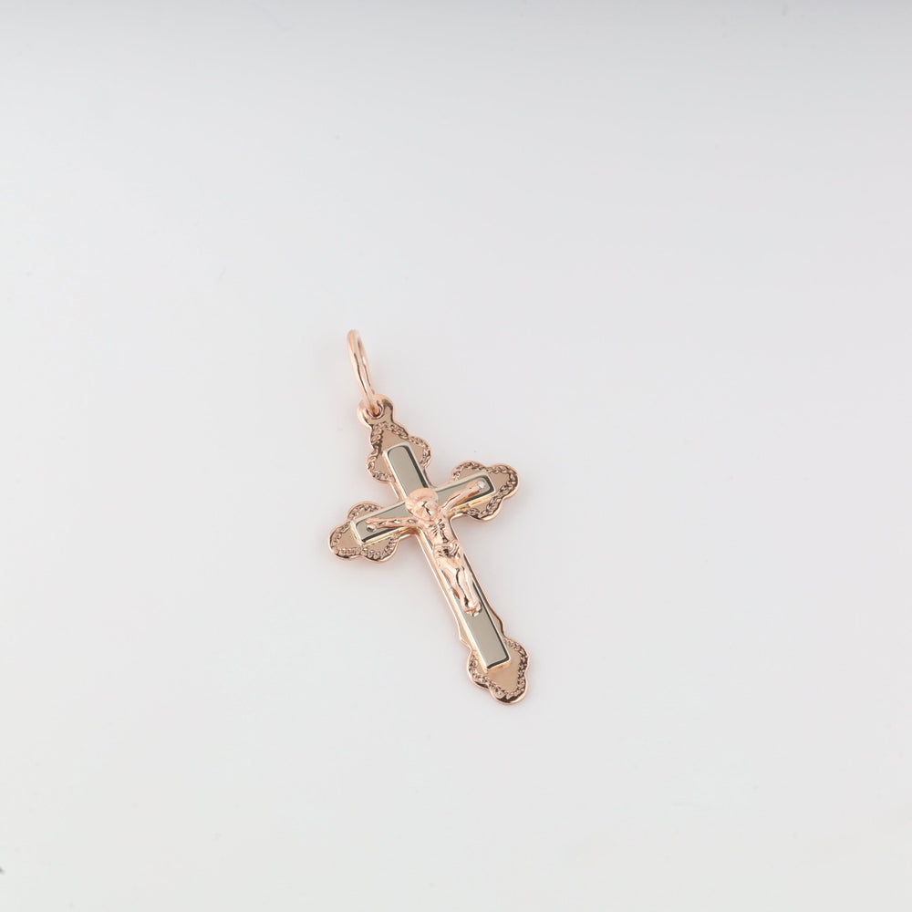 Cross "Save and Protect" | 14K Rose Gold (585) - Ukrainian Jewelry