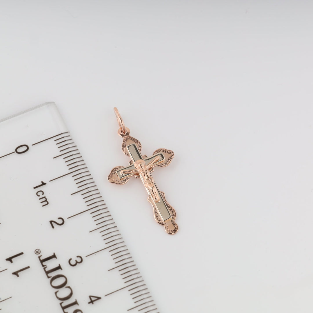 Cross "Save and Protect" | 14K rose gold (585) - Ukrainian Jewelry