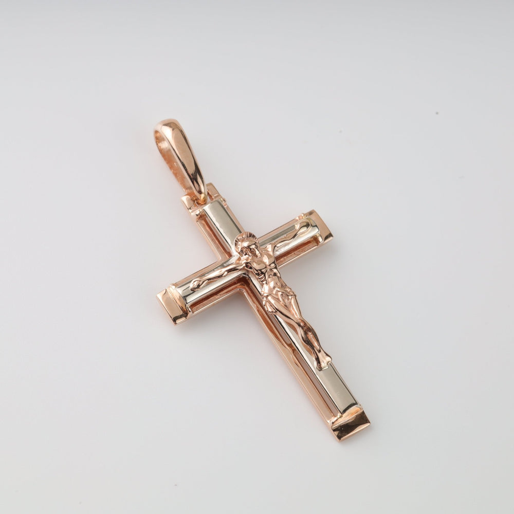 Crucifix plain Cross | 14K Rose Gold 585 - Ukrainian Jewelry