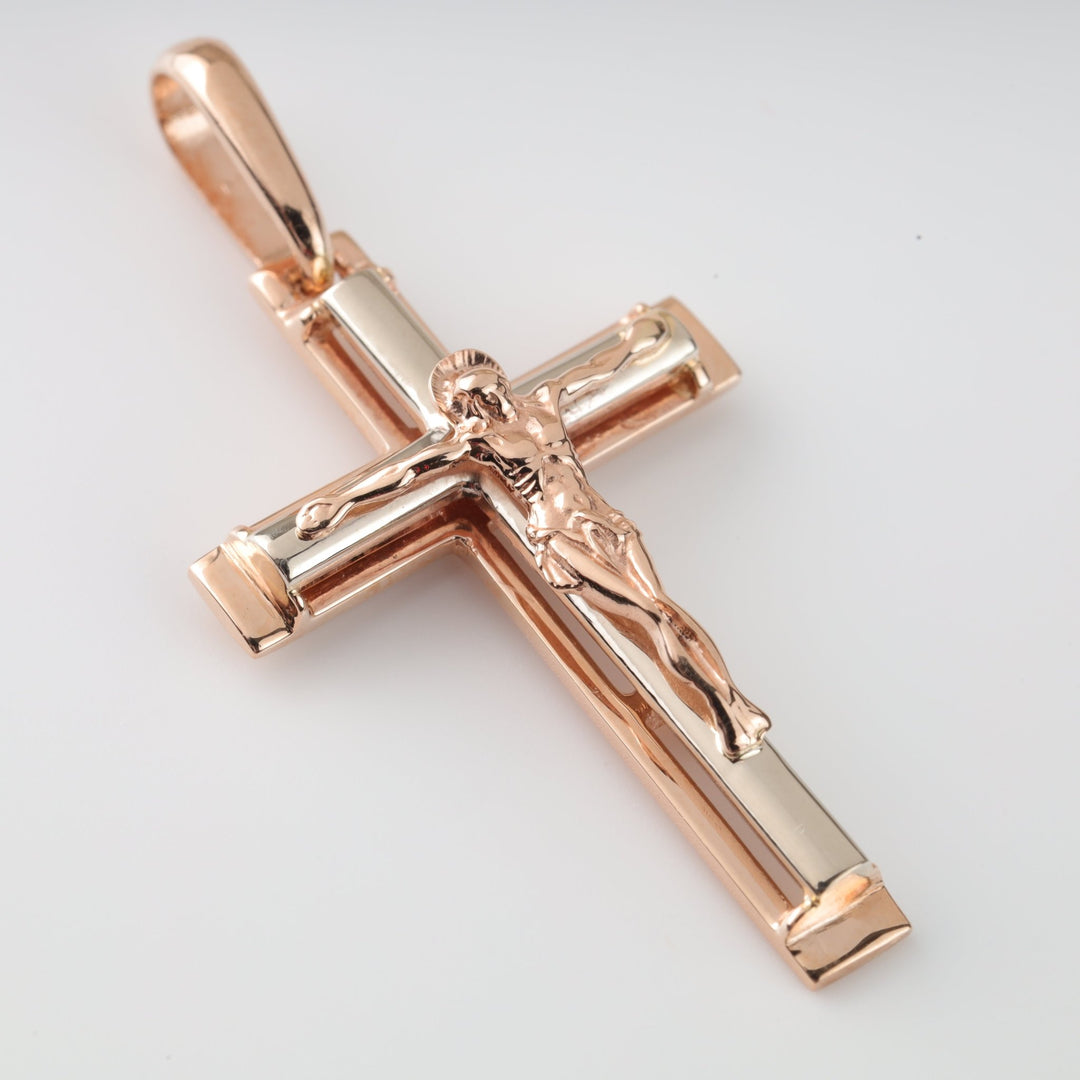 Crucifix plain Cross | 14K Rose Gold 585 - Ukrainian Jewelry