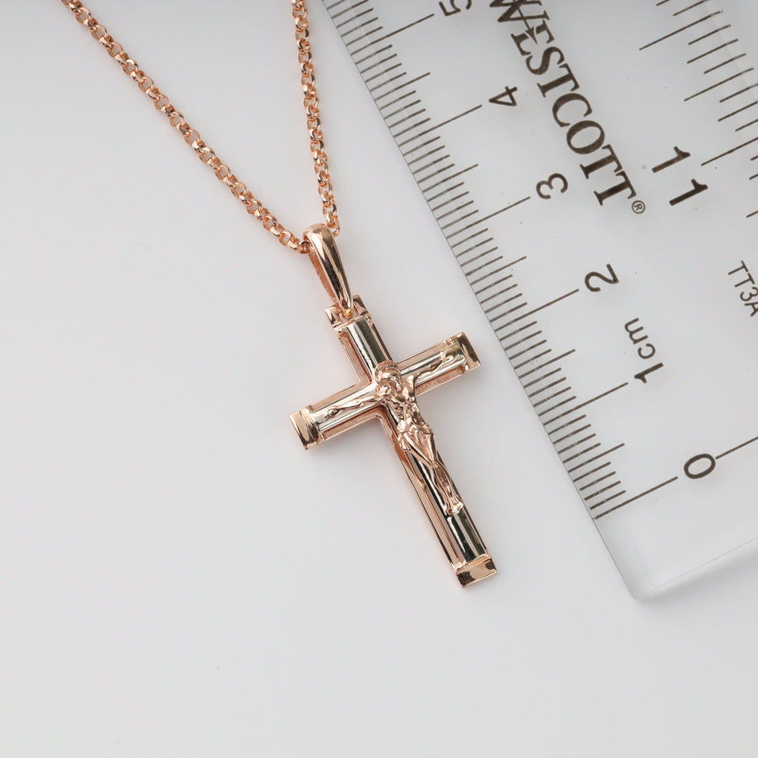 Crucifix plain Cross | 14K Rose Gold 585 - Ukrainian Jewelry