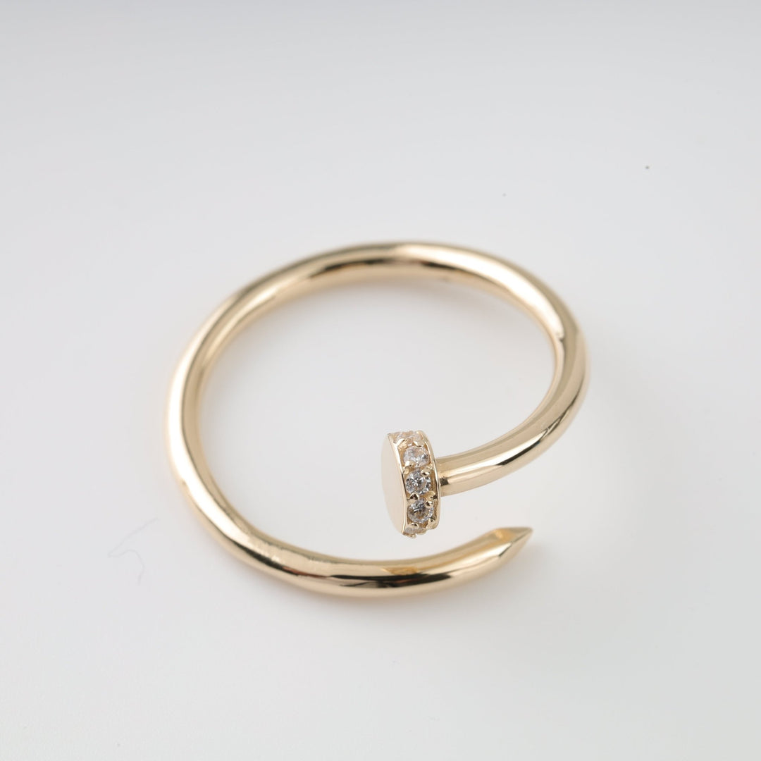Nail Open Ring with Cubic Zirconia | 14K Gold (585) - Ukrainian Jewelry