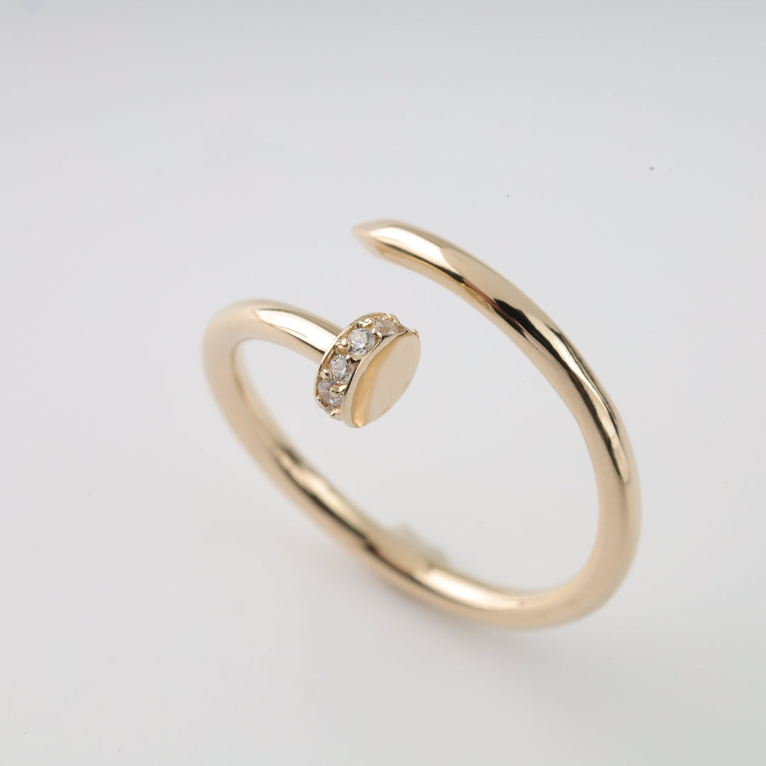 Nail Open Ring with Cubic Zirconia | 14K Gold (585) - Ukrainian Jewelry
