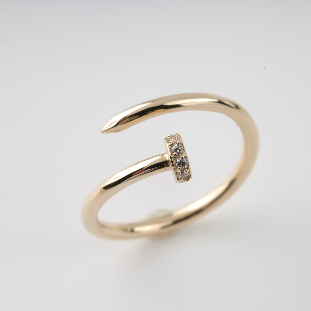 Nail Open Ring with Cubic Zirconia | 14K Gold (585) - Ukrainian Jewelry