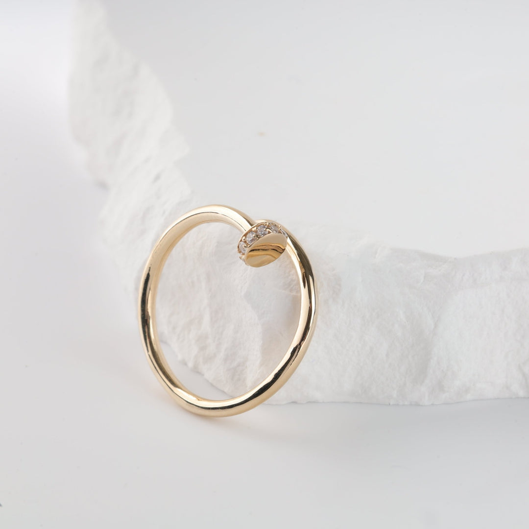 Nail Open Ring with Cubic Zirconia | 14K Gold (585) - Ukrainian Jewelry