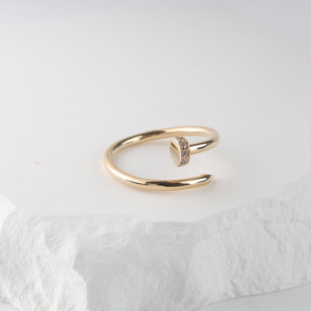 Nail Open Ring with Cubic Zirconia | 14K Gold (585) - Ukrainian Jewelry