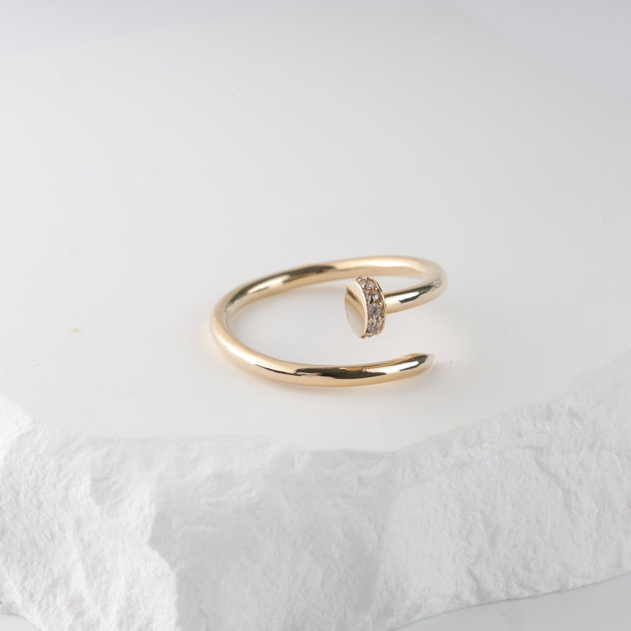 Nail Open Ring with Cubic Zirconia | 14K Gold (585) - Ukrainian Jewelry