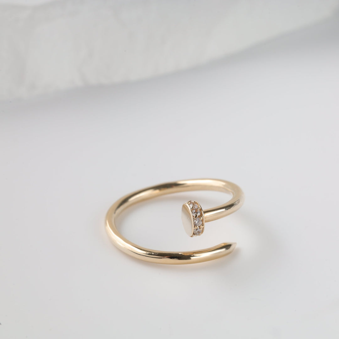 Nail Open Ring with Cubic Zirconia | 14K Gold (585) - Ukrainian Jewelry