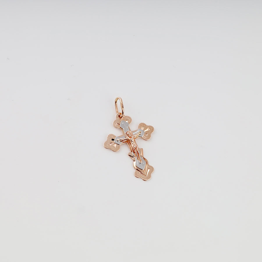 Two-tone gold cross pendant with crucifix, Orthodox style Ukrainian Jewelry, Christian gold cross necklace for women or men.