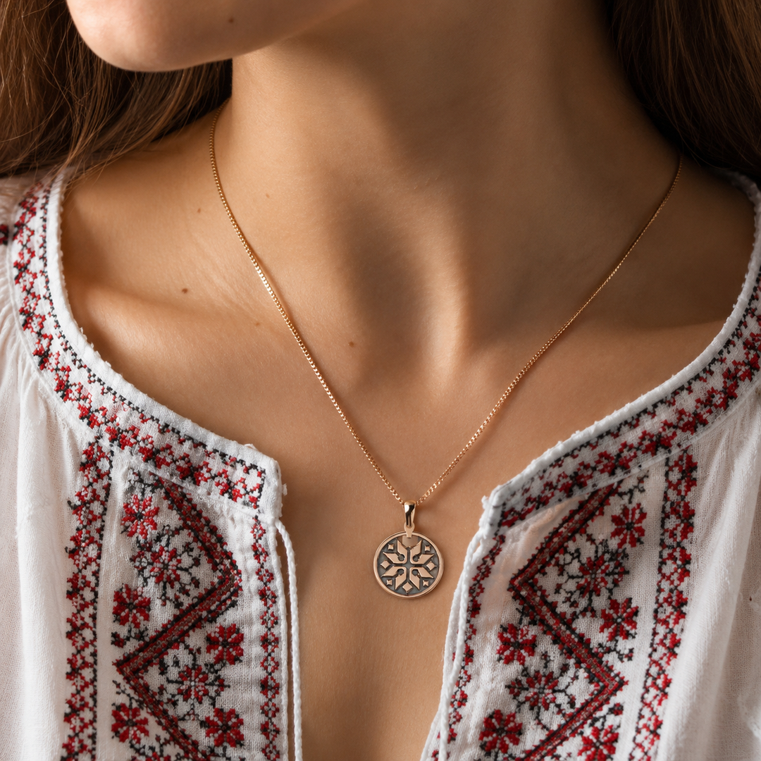 Rose Gold 14K (585) Ukrainian Ornamental Star Pendant | Ukrainian Jewelry