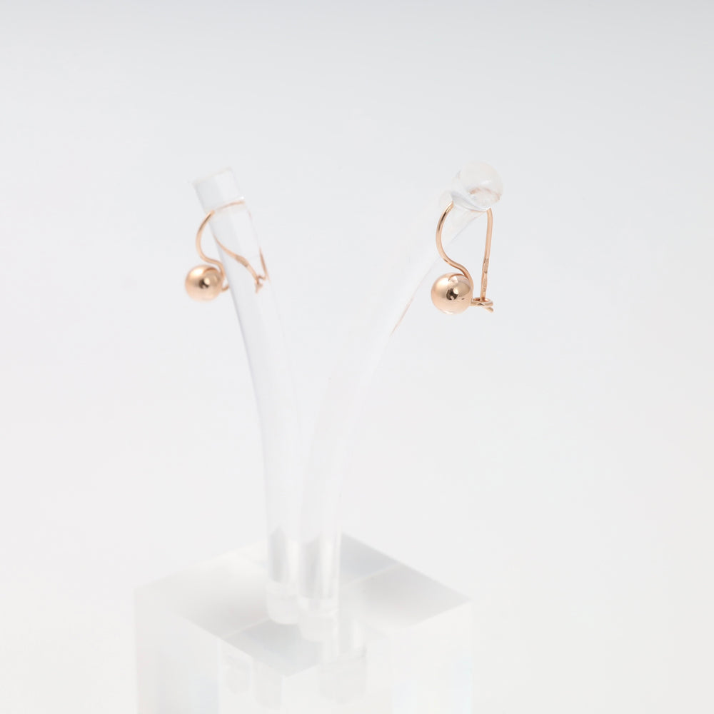 14k gold ball drop earrings on clear stand, minimalist dangle Ukrainian Jewelry, simple gold earrings for women.