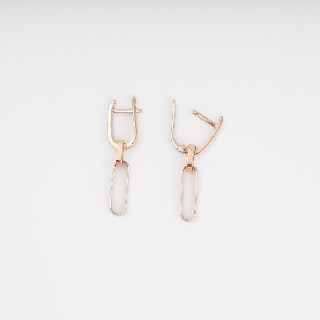 Rectangle Chain Drop Earrings 14K (585) Rose Gold | Ukrainian Jewelry