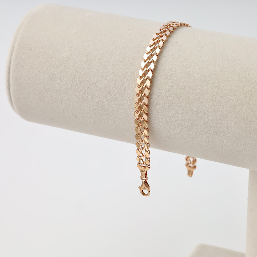 14k gold flat chain bracelet with lobster clasp on display stand, Ukrainian Jewelry, delicate gold bracelet for women gift.