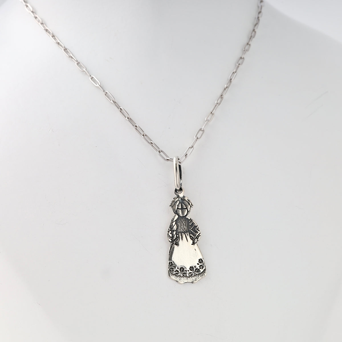 Sterling silver girl pendant necklace with folk dress charm, Ukrainian Jewelry, ideal silver charm necklace gift.