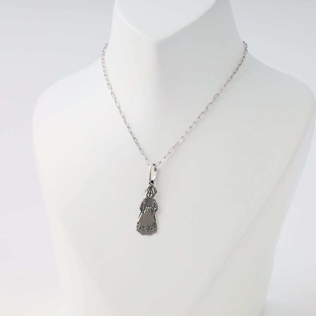 Sterling silver girl charm pendant necklace on chain, folk motif Ukrainian Jewelry, silver pendant necklace gift.