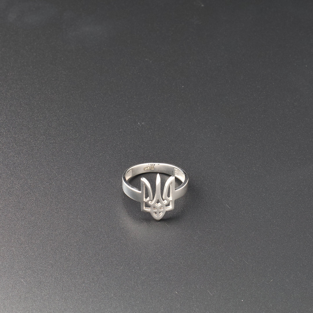 Sterling silver trident ring on dark background, patriotic Ukrainian Jewelry, perfect silver ring gift and everyday jewelry piece.