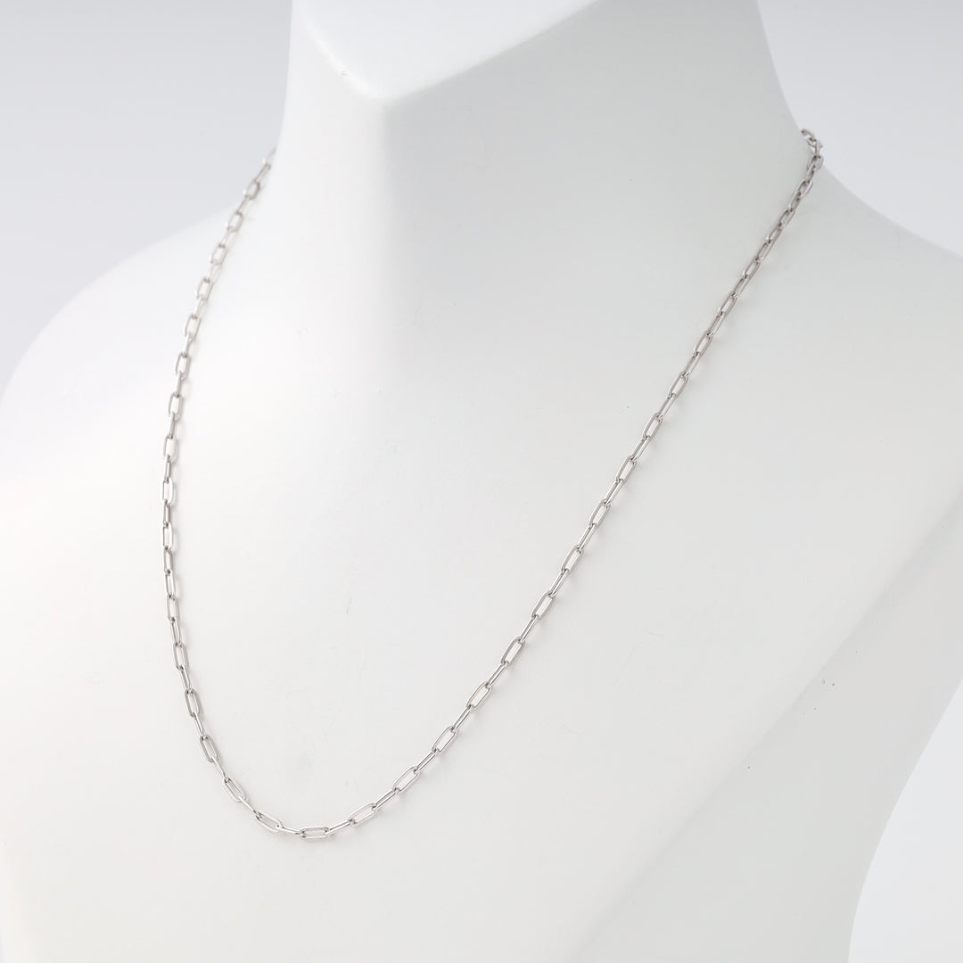 Sterling silver paperclip chain necklace on display bust, minimalist link chain Ukrainian Jewelry for women.