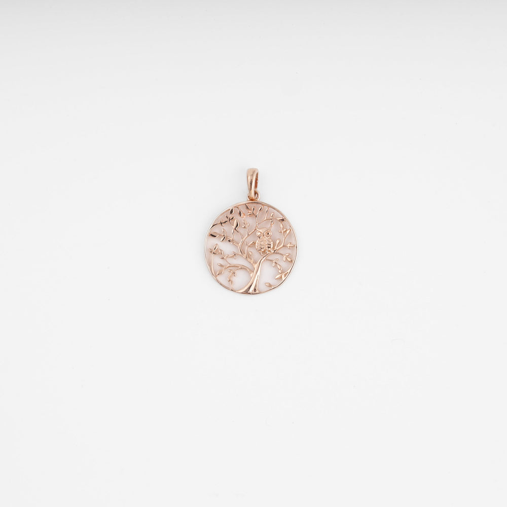 Tree of Life Owl Pendant 14K (585) Rose Gold | Ukrainian Jewelry