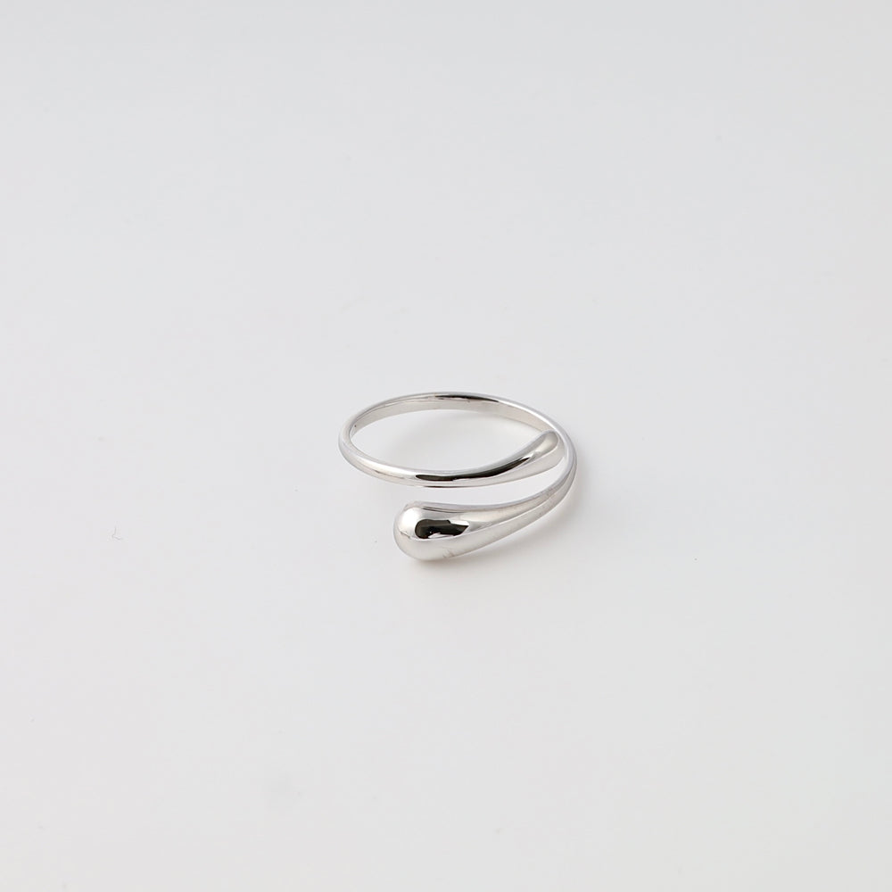 Sterling silver open wrap ring with teardrop motif on white background, minimalist Ukrainian Jewelry, silver ring gift.