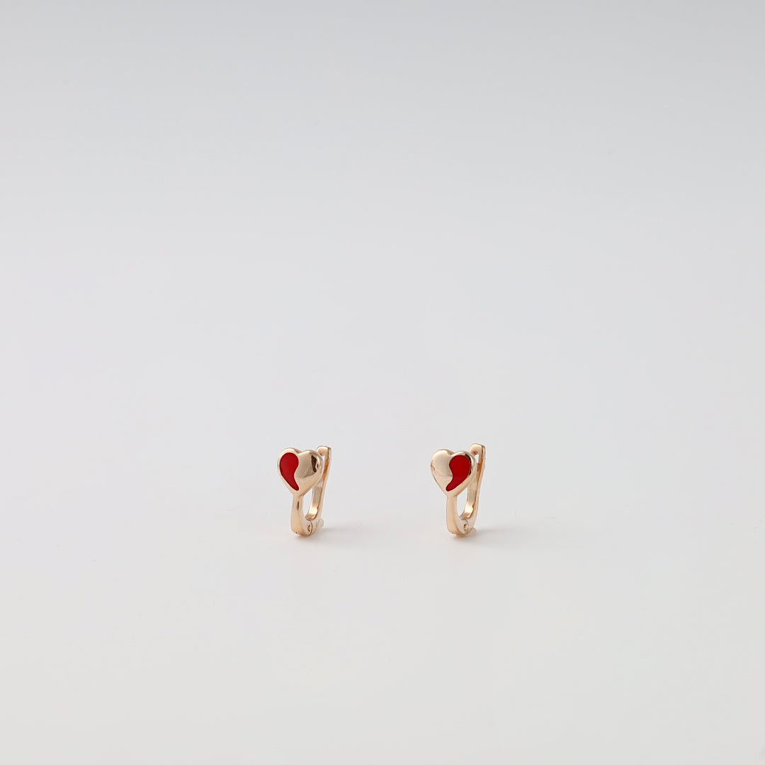 14k gold red heart hoop earrings on white background, kids huggie earrings, Ukrainian Jewelry gift for girls.