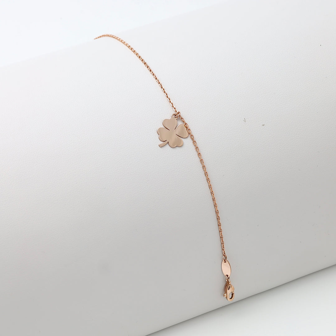 Delicate 14k gold four leaf clover charm bracelet on chain, minimalist Ukrainian Jewelry gift, lucky gold bracelet for women.