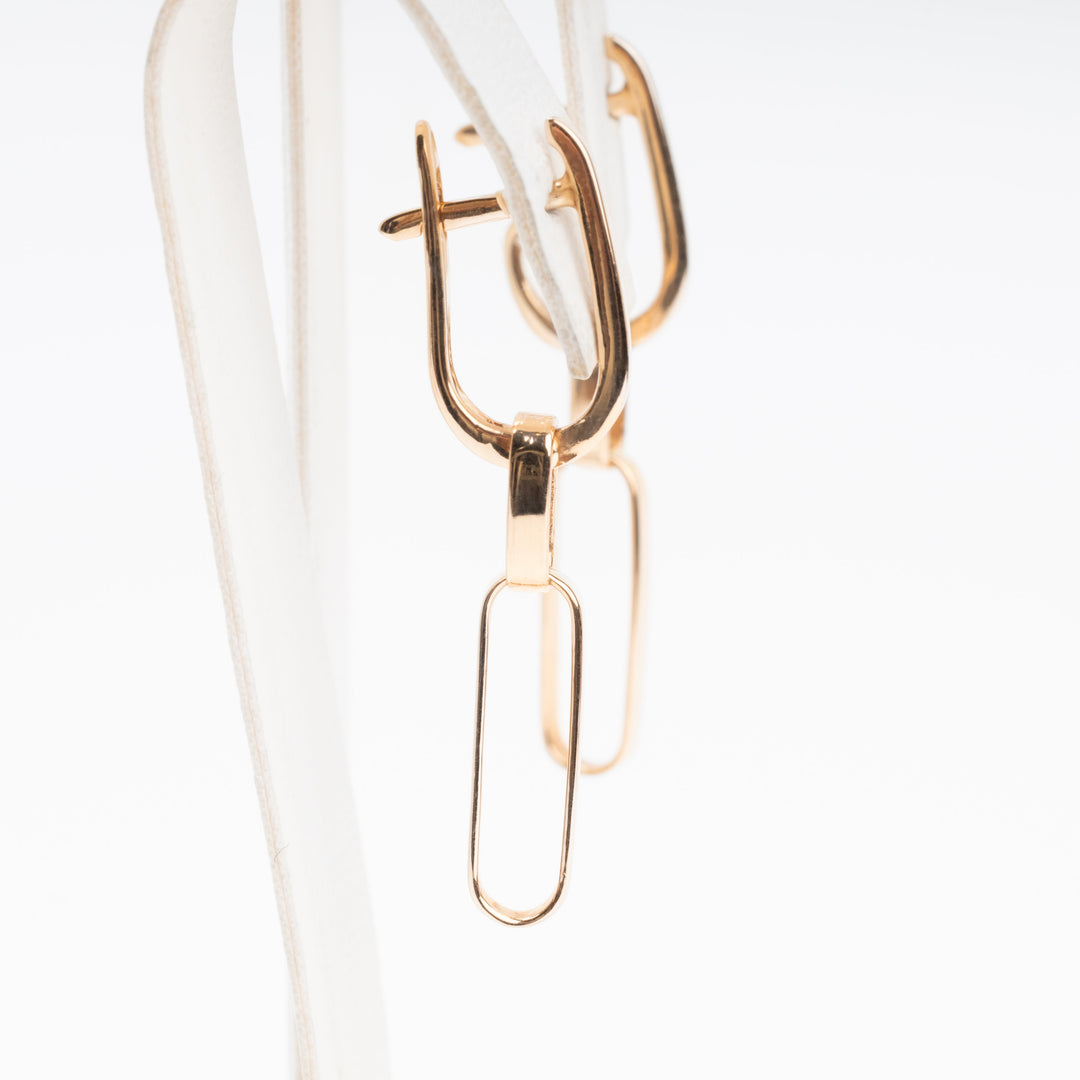 Rectangle Chain Drop Earrings 14K (585) Rose Gold | Ukrainian Jewelry