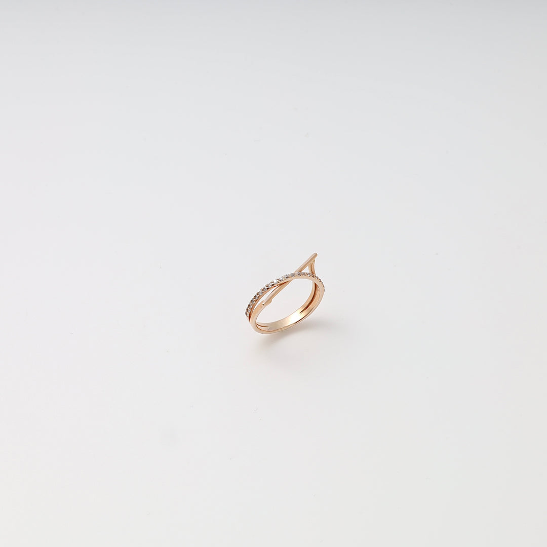 Single 14k gold ring with small clear stones on a white background, delicate stackable band, Ukrainian Jewelry engagement ring.