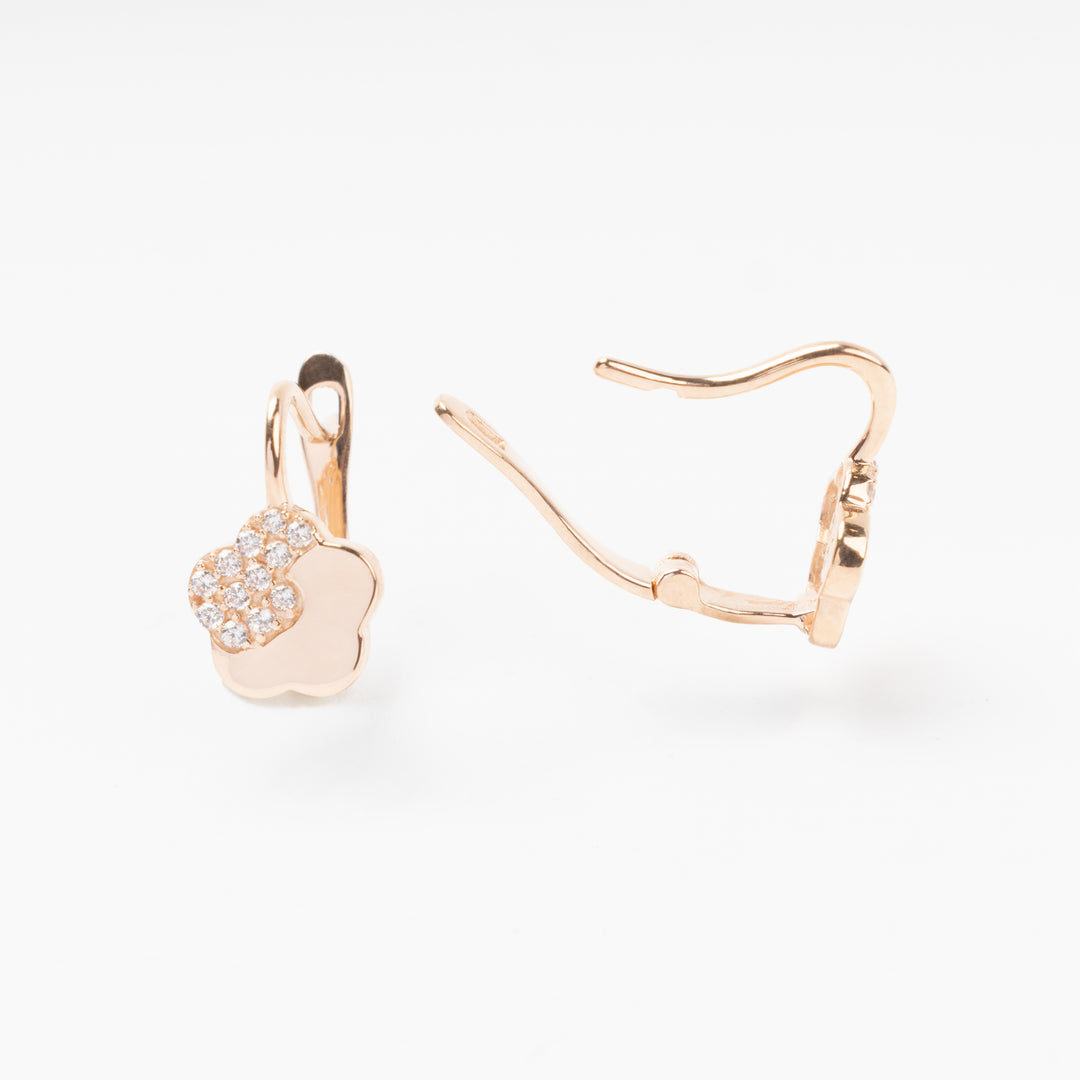 14k gold flower drop earrings with cubic zirconia pave, leverback closure, Ukrainian Jewelry, dainty gold earrings for women.