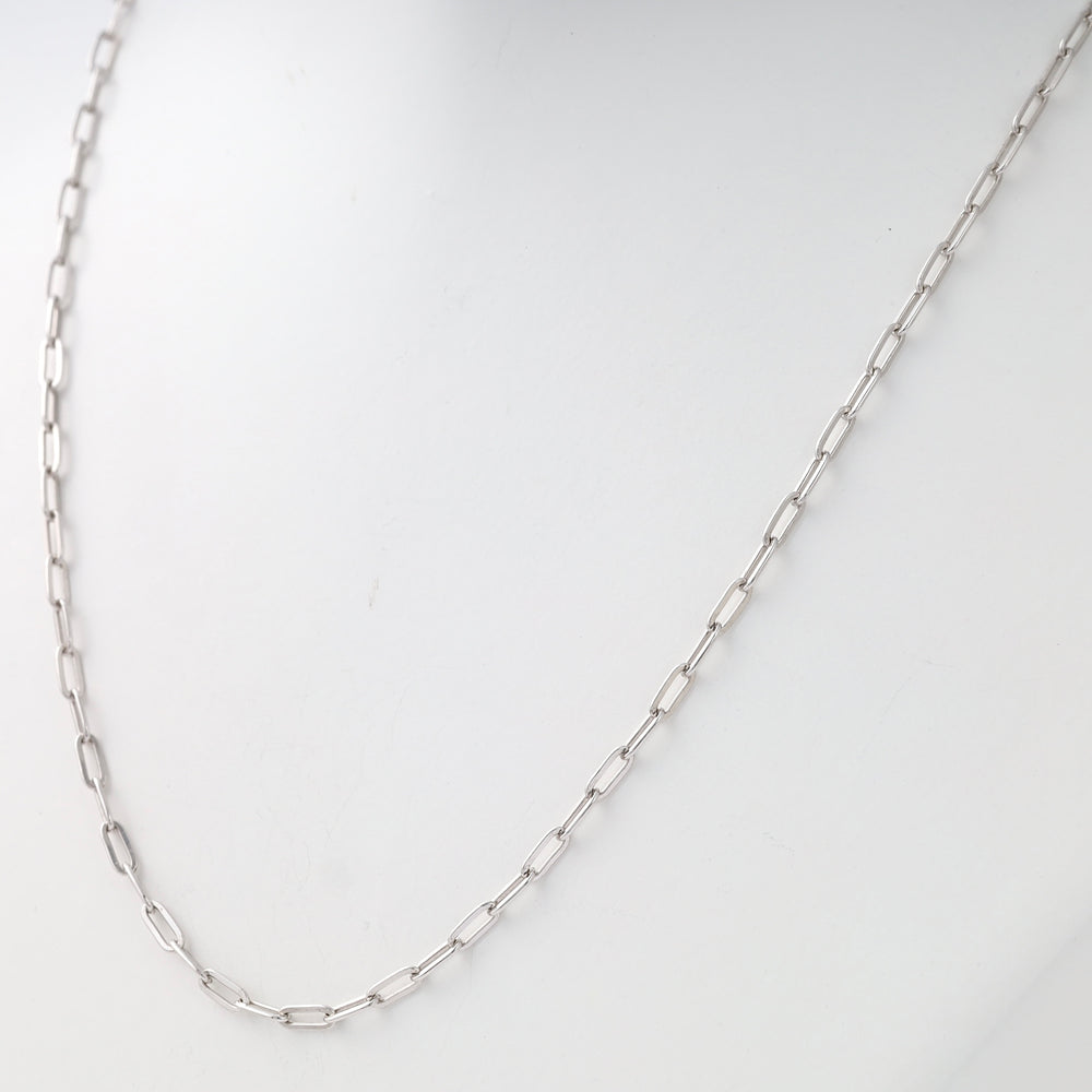 Sterling silver paperclip chain necklace displayed on a white bust, minimalist Ukrainian Jewelry for everyday silver chain layering.
