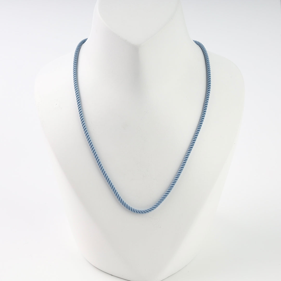 Rose gold 585 necklace with light blue twisted cord design, Ukrainian Jewelry.