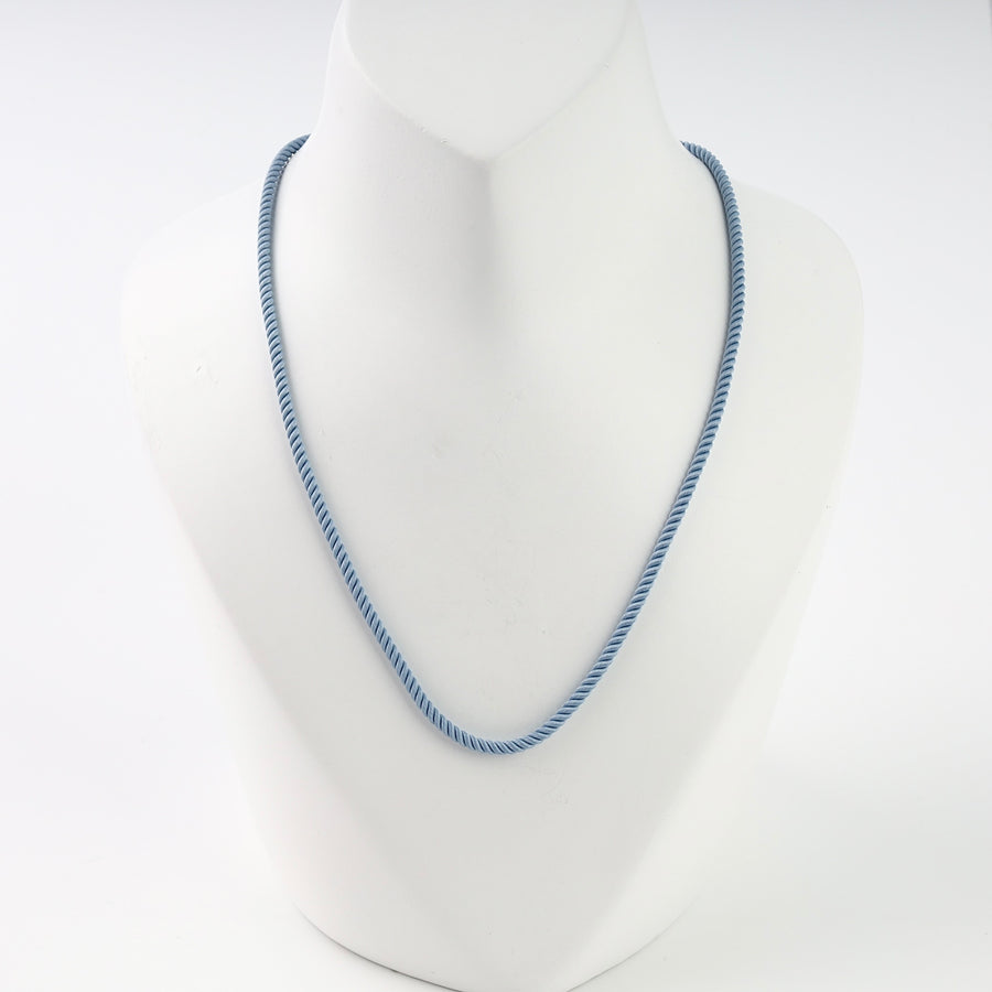 Rose gold 585 necklace with light blue twisted cord design, Ukrainian Jewelry.
