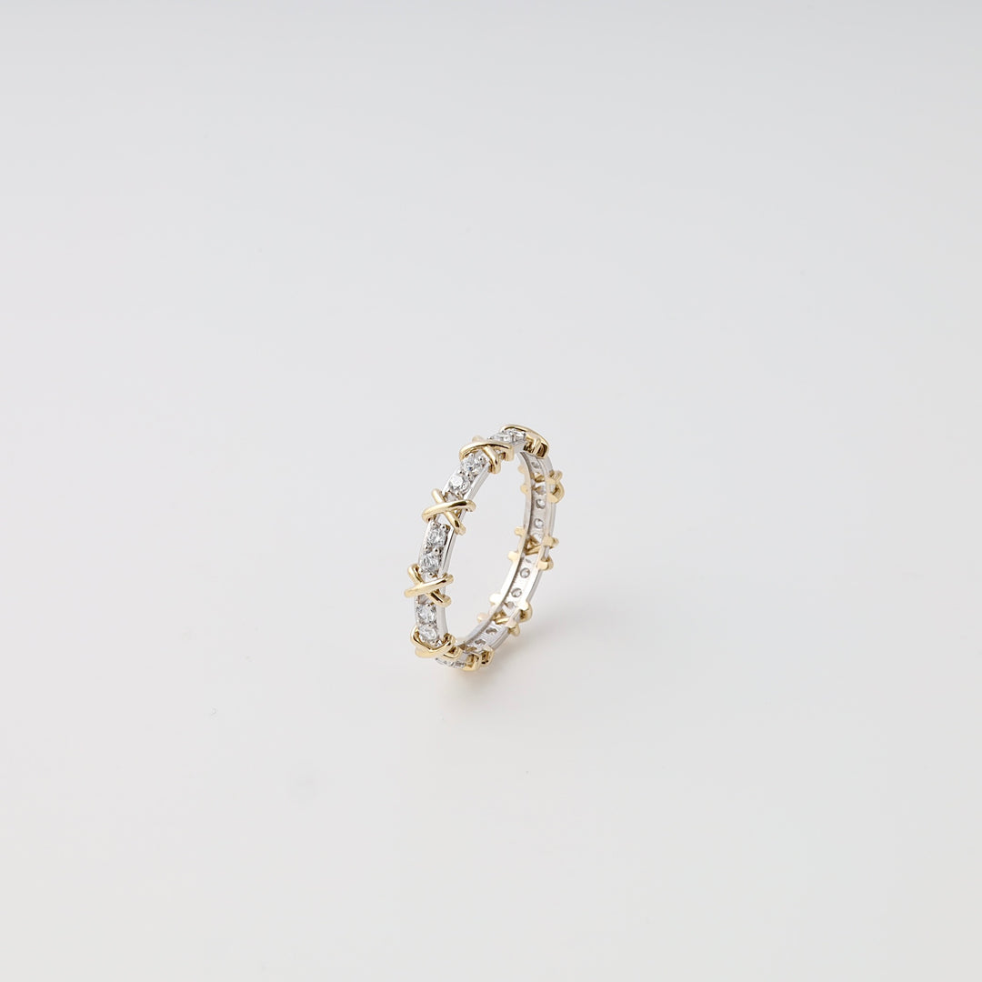 14k gold and eternity ring with clear stones, minimalist band Ukrainian Jewelry, stackable gold ring, diamond wedding ring.