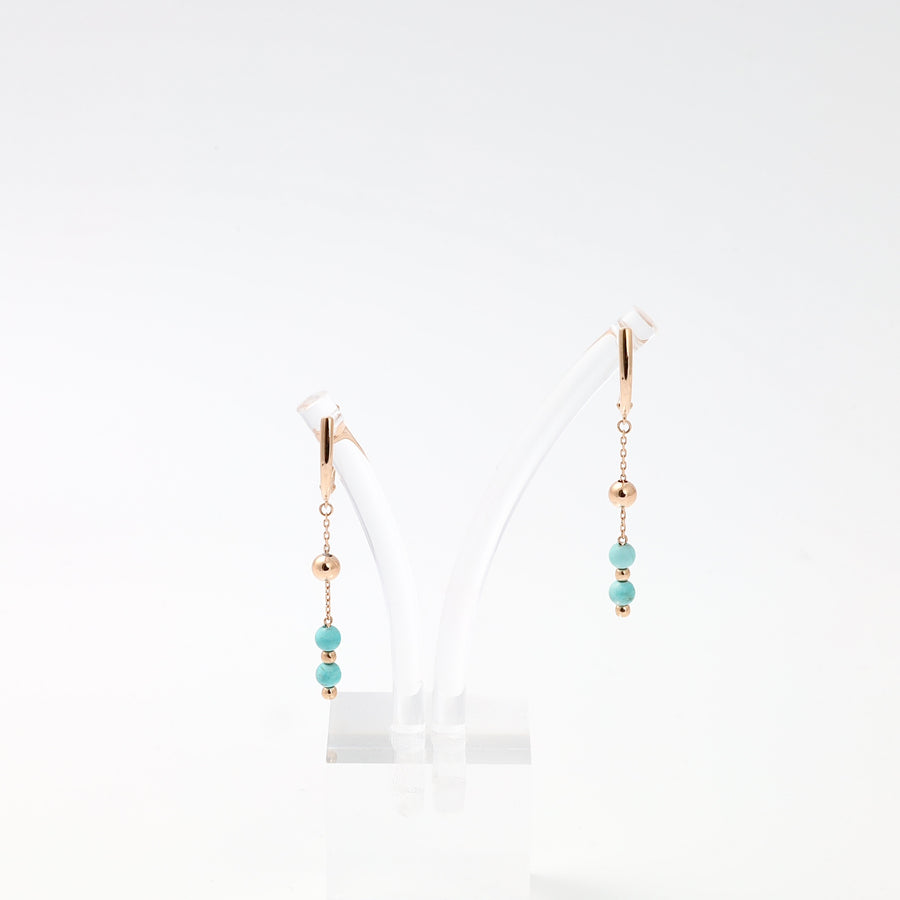 14k gold dangle earrings with turquoise beads on a clear stand, Ukrainian Jewelry, minimalist gold drop earrings.