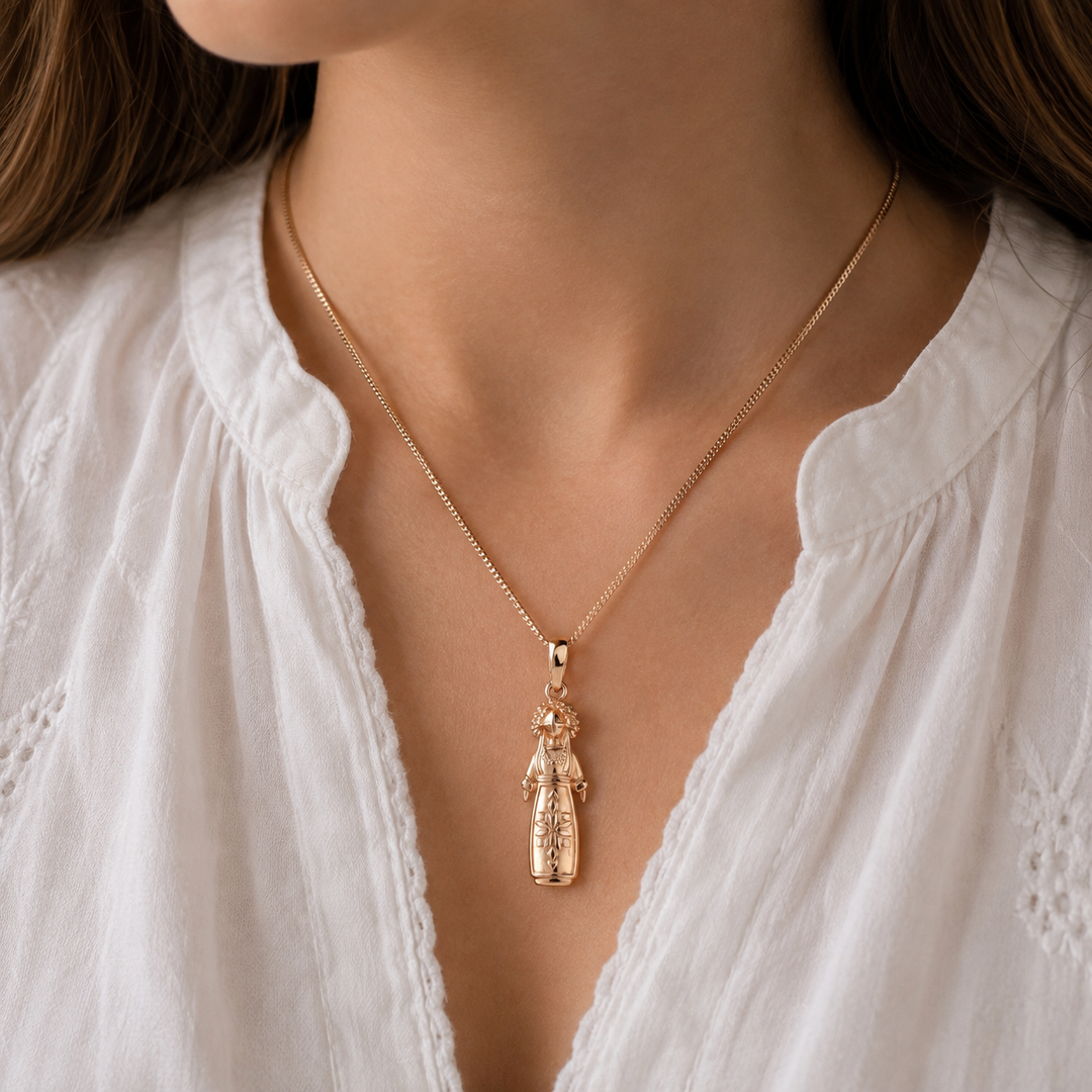 Rose Gold 14K (585) Ukrainian Motanka Doll Pendant | Ukrainian Jewelry