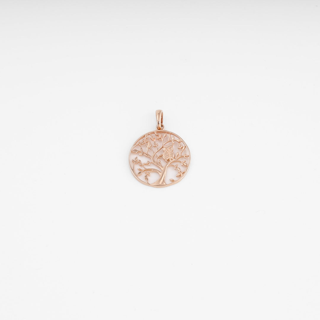 Tree of Life Owl Pendant 14K (585) Rose Gold | Ukrainian Jewelry