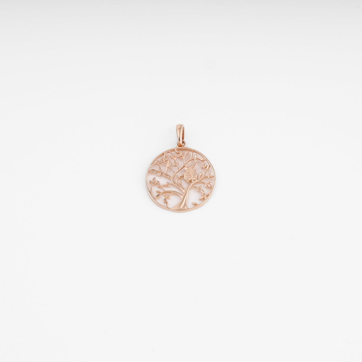 Tree of Life Owl Pendant 14K (585) Rose Gold | Ukrainian Jewelry